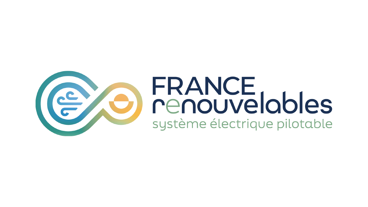 The France Renouvelables logo features an infinity symbol with wave elements, representing a controllable electrical system.