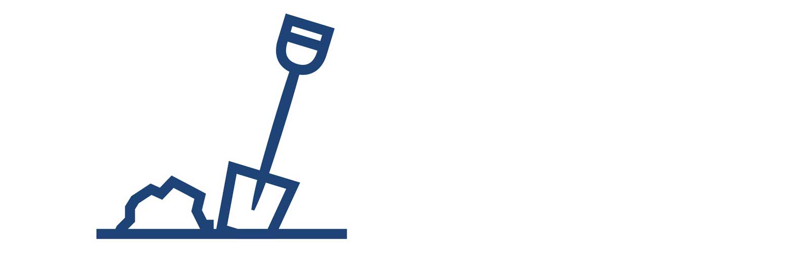 A blue shovel is placed vertically into a pile of soil or earth on a flat surface.